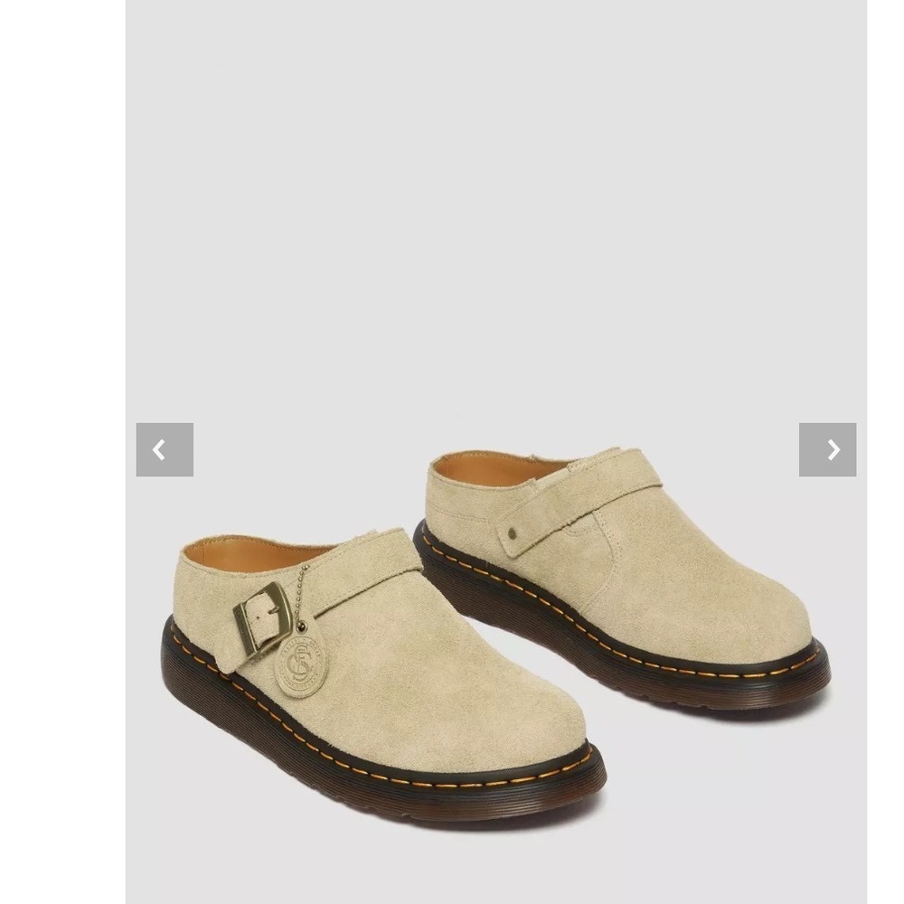 Dr. Martens Isham Mules 8 Parchment Beige Excellent Suede Monk Strap Clogs